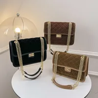 Women's Small Velvet Solid Color Vintage Style Classic Style Square Lock Clasp Shoulder Bag main image 1
