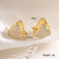 1 Pair Simple Style Heart Shape Copper Zircon Earrings main image 3
