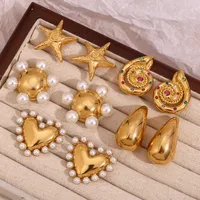 1 Pair Simple Style Classic Style Geometric Star Heart Shape Plating 316L Stainless Steel  18K Gold Plated Ear Studs main image 5