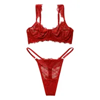 Solid Color Lace Traditional Push Up Fun Gather Bra Set sku image 1