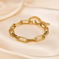 IG Style Geometric 201 Stainless Steel 18K Gold Plated Paperclip Chain Bracelets In Bulk main image 10