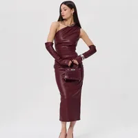 Women's Hip Skirt Streetwear Oblique Collar Sleeveless Solid Color Midi Dress Holiday main image 1