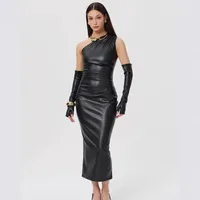 Women's Hip Skirt Streetwear Oblique Collar Sleeveless Solid Color Midi Dress Holiday main image 2