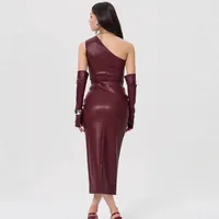 Women's Hip Skirt Streetwear Oblique Collar Sleeveless Solid Color Midi Dress Holiday main image 4