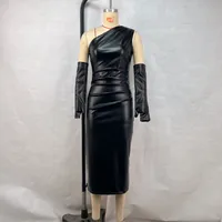 Women's Hip Skirt Streetwear Oblique Collar Sleeveless Solid Color Midi Dress Holiday sku image 1