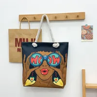 New Tote Bag Beach Bag Bart Color Painting Bag Cartoon Linen Canvas Bag Large Capacity Black Beauty sku image 3