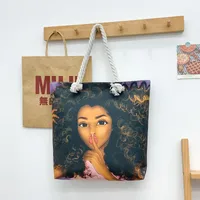 New Tote Bag Beach Bag Bart Color Painting Bag Cartoon Linen Canvas Bag Large Capacity Black Beauty sku image 4