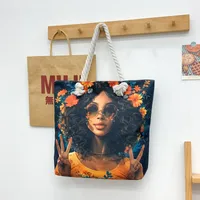 New Tote Bag Beach Bag Bart Color Painting Bag Cartoon Linen Canvas Bag Large Capacity Black Beauty sku image 5