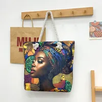 New Tote Bag Beach Bag Bart Color Painting Bag Cartoon Linen Canvas Bag Large Capacity Black Beauty sku image 6