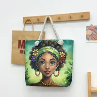 New Tote Bag Beach Bag Bart Color Painting Bag Cartoon Linen Canvas Bag Large Capacity Black Beauty sku image 9