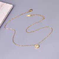 Simple Style Round 304 Stainless Steel Inlay Zircon 18K Gold Plated Women's Pendant Necklace main image 5