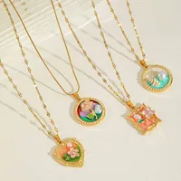 Casual Cute Artistic Conch Heart Shape Flower 304 Stainless Steel Epoxy Inlay Acrylic Imitation Pearl 18K Gold Plated Women's Pendant Necklace main image 2