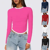 Women's Long Sleeve T-Shirts Contrast Collar Casual Solid Color main image 1