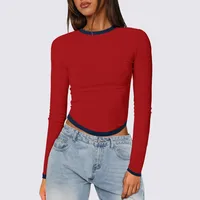 Women's Long Sleeve T-Shirts Contrast Collar Casual Solid Color main image 2