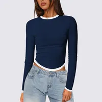 Women's Long Sleeve T-Shirts Contrast Collar Casual Solid Color main image 4