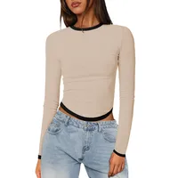 Women's Long Sleeve T-Shirts Contrast Collar Casual Solid Color main image 5