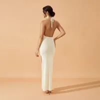Women's Sheath Dress Elegant Sexy Halter Neck Slit Hollow Out Backless Sleeveless Solid Color Maxi Long Dress Holiday main image 3