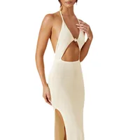 Women's Sheath Dress Elegant Sexy Halter Neck Slit Hollow Out Backless Sleeveless Solid Color Maxi Long Dress Holiday main image 4