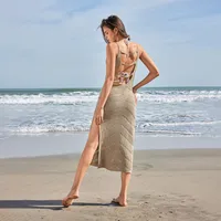 Women's Sundress Elegant Sexy Halter Neck Sleeveless Stripe Midi Dress Beach main image 3