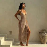 Women's Sundress Elegant Sexy V Neck Thigh Slit Backless Sleeveless Solid Color Maxi Long Dress Beach main image 2