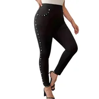 Daily Casual Solid Color Full Length Inlaid Pearls Skinny Pants main image 5