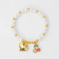 IG Style Cherry Heart Shape Butterfly Artificial Pearl Copper Enamel Inlay Zircon 18K Gold Plated Unisex Bracelets main image 5