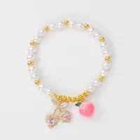 IG Style Cherry Heart Shape Butterfly Artificial Pearl Copper Enamel Inlay Zircon 18K Gold Plated Unisex Bracelets sku image 1