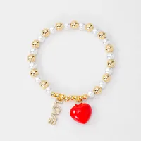 IG Style Cherry Heart Shape Butterfly Artificial Pearl Copper Enamel Inlay Zircon 18K Gold Plated Unisex Bracelets main image 3
