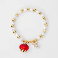 IG Style Cherry Heart Shape Butterfly Artificial Pearl Copper Enamel Inlay Zircon 18K Gold Plated Unisex Bracelets main image 4