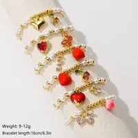 IG Style Cherry Heart Shape Butterfly Artificial Pearl Copper Enamel Inlay Zircon 18K Gold Plated Unisex Bracelets main image 2
