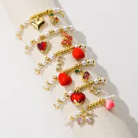 IG Style Cherry Heart Shape Butterfly Artificial Pearl Copper Enamel Inlay Zircon 18K Gold Plated Unisex Bracelets main image 1