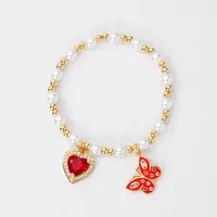 IG Style Cherry Heart Shape Butterfly Artificial Pearl Copper Enamel Inlay Zircon 18K Gold Plated Unisex Bracelets sku image 6