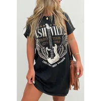 Women's T Shirt Dress Casual Round Neck Short Sleeve Guitar Letter Wings Above Knee Daily main image 4