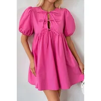 Women's T Shirt Dress Casual Elegant Round Neck Bowknot Short Sleeve Solid Color Above Knee Daily main image 1