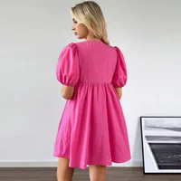 Women's T Shirt Dress Casual Elegant Round Neck Bowknot Short Sleeve Solid Color Above Knee Daily main image 4