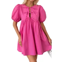 Women's T Shirt Dress Casual Elegant Round Neck Bowknot Short Sleeve Solid Color Above Knee Daily main image 5