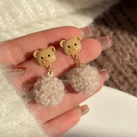 1 Pair Sweet Heart Shape Bow Knot Hairball Drop Earrings Ear Studs sku image 2