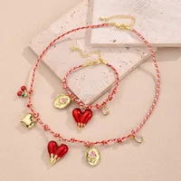Modern Style Sweet Fruit Heart Shape Flower 304 Stainless Steel Cotton Copper Polishing Enamel Plating Zircon 18K Gold Plated Women's Bracelets Necklace Jewelry Set main image 1