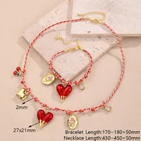 Modern Style Sweet Fruit Heart Shape Flower 304 Stainless Steel Cotton Copper Polishing Enamel Plating Zircon 18K Gold Plated Women's Bracelets Necklace Jewelry Set main image 4