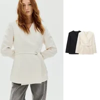 Women's Elegant Solid Color Belt Tie Blazer main image 1