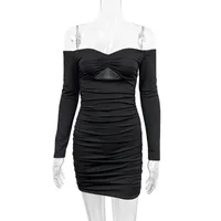 Women's Sheath Dress Sexy Boat Neck Long Sleeve Solid Color Above Knee Cocktail Party main image 5