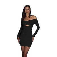 Women's Sheath Dress Sexy Boat Neck Long Sleeve Solid Color Above Knee Cocktail Party main image 4