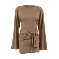 Women's Sheath Dress Casual Elegant Round Neck Bowknot Long Sleeve Solid Color Above Knee Daily main image 5