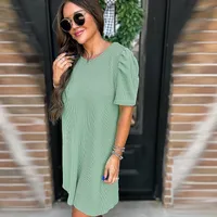 Women's Sheath Dress Vacation Simple Style Round Neck Short Sleeve Solid Color Above Knee Holiday main image 3