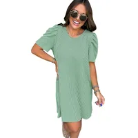 Women's Sheath Dress Vacation Simple Style Round Neck Short Sleeve Solid Color Above Knee Holiday main image 5