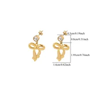 1 Pair Elegant Simple Style Classic Style Bow Knot 201 Stainless Steel 304 Stainless Steel Copper Zircon Drop Earrings main image 2