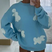 Women's Sweater Long Sleeve Sweaters & Cardigans Contrast Binding Casual Clouds main image 1