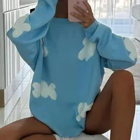 Women's Sweater Long Sleeve Sweaters & Cardigans Contrast Binding Casual Clouds main image 2