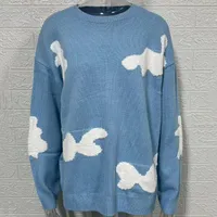 Women's Sweater Long Sleeve Sweaters & Cardigans Contrast Binding Casual Clouds main image 5