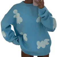 Women's Sweater Long Sleeve Sweaters & Cardigans Contrast Binding Casual Clouds main image 4